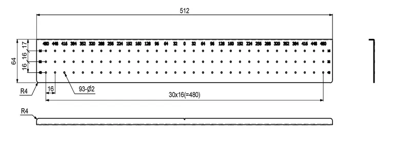 Bormal Håndtak 512x64mm Hull Ø2mm Nylon  Transparent